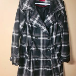 Merona Water Resistant black and white Plaid Pea Coat - Size M/L